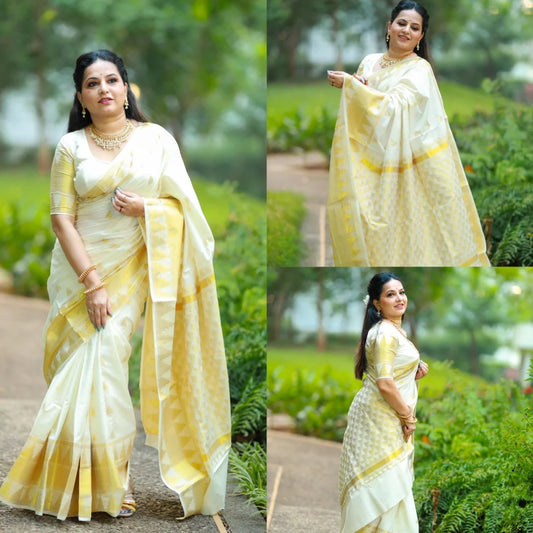 Premium Cotton Set Saree – 6.25 Meters | Gold Color | Complete Ethnic Wear(VH1035)
