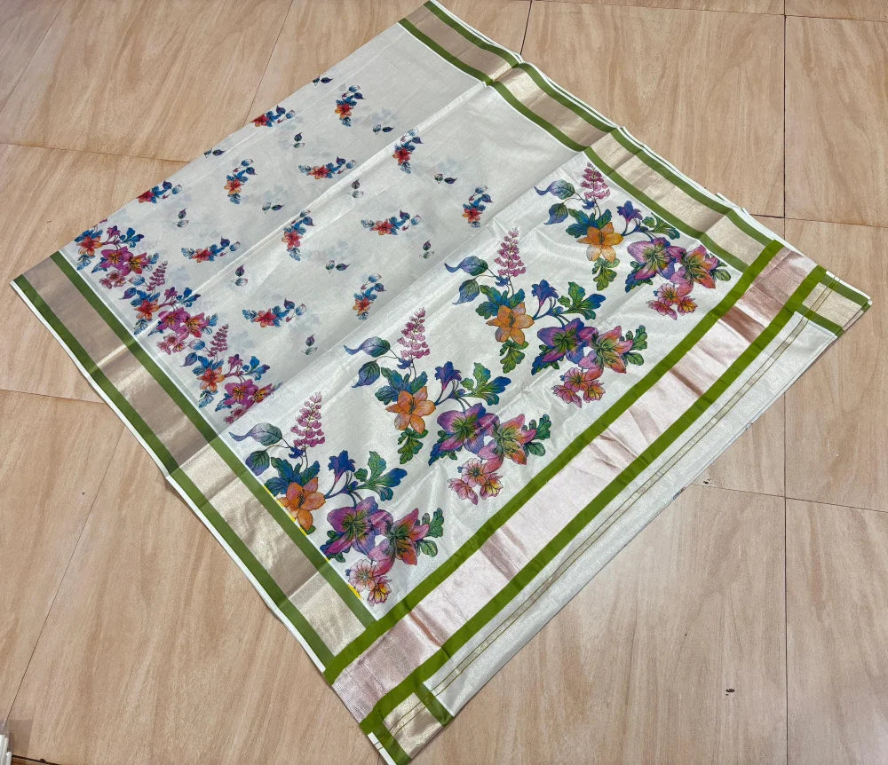 Premium Tissue Saree with Blouse – 6.25 Meters | Violet, Green & Olive(VH1047)