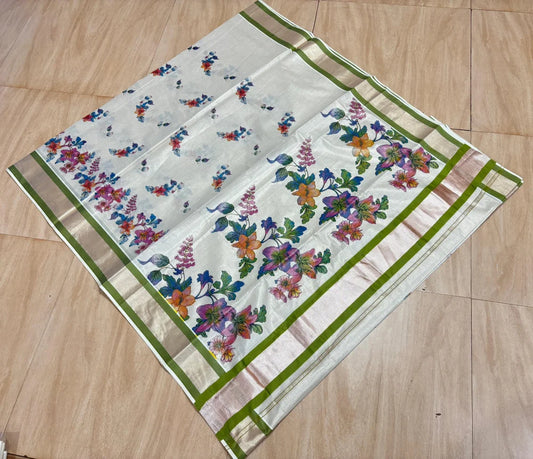 Premium Tissue Saree with Blouse – 6.25 Meters | Violet, Green & Olive(VH1047)