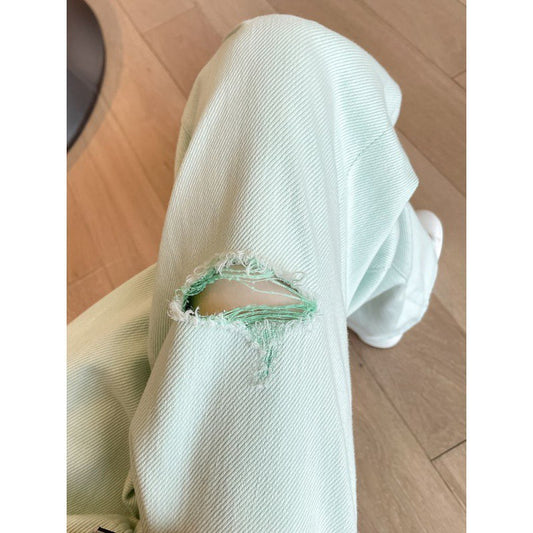 Summer Thin Mint Green Ripped Wide-leg Jeans For Women High Waist Loose Slim Straight Pants
