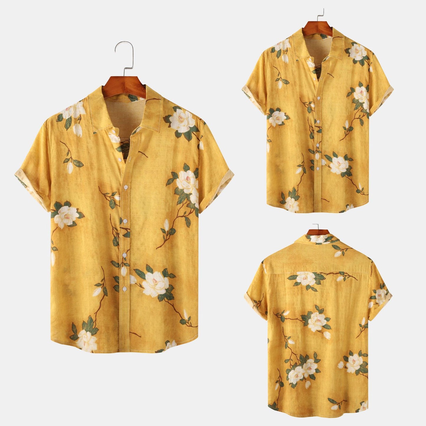 Men's Loose Printed Cotton And Linen Short-sleeved Shirt