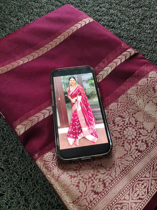 Premium Organza Fabric - 6.25 Meters - Maroon Color