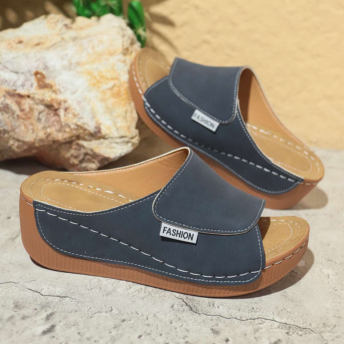 Summer Wedge Slides Slippers Fashion Fish Mouth Thick Bottom Roman Shoes Solid Color Beach Sandals For Beach Sandals For Women