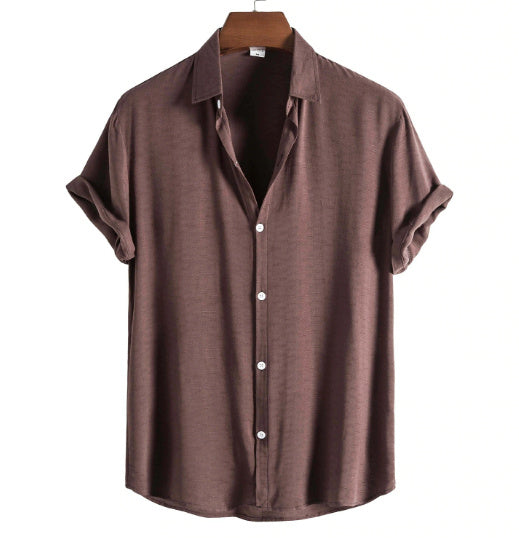 New Summer Cotton And Linen Short Sleeved Shirt Men