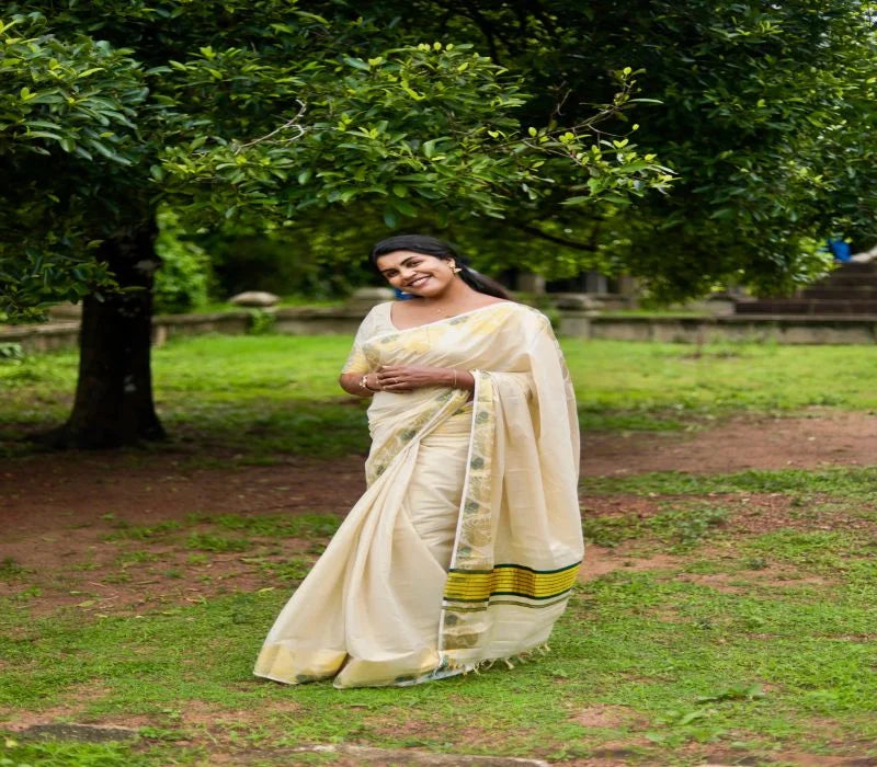 Peacock Motif Golden Tissue Set Saree – Premium Kerala Traditional Wear | Velocentra Hub UK