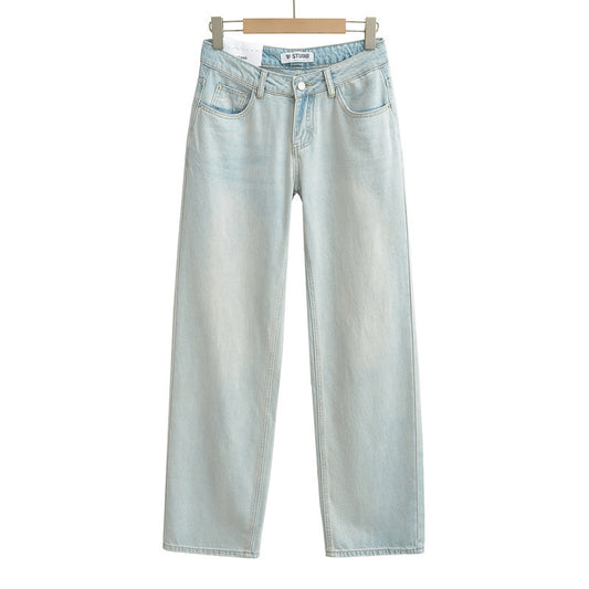 American Low Waist Straight Loose Denim Mop Trousers