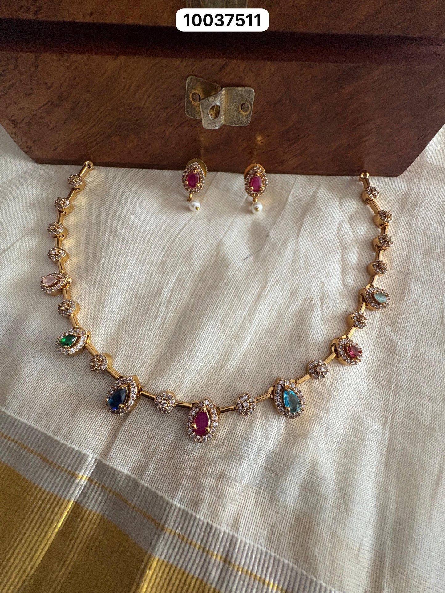 Long Multi-Color Palakka Necklace – Matte Gold Finish | Aluminum & Copper Alloy