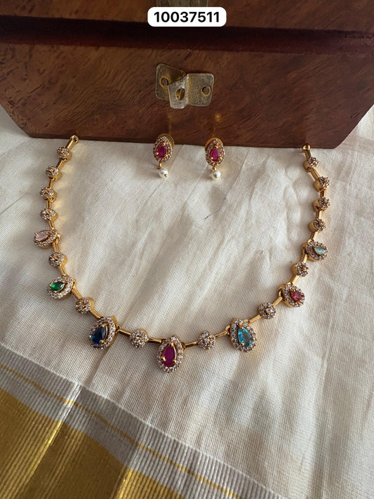 Long Multi-Color Palakka Necklace – Matte Gold Finish | Aluminum & Copper Alloy