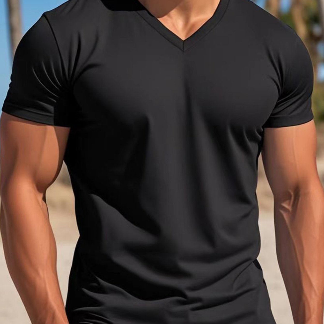Men's V-neck T-shirt Smooth Black