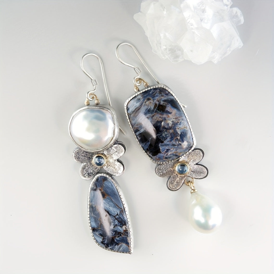 Vintage Earrings Women's Pearl Enamel