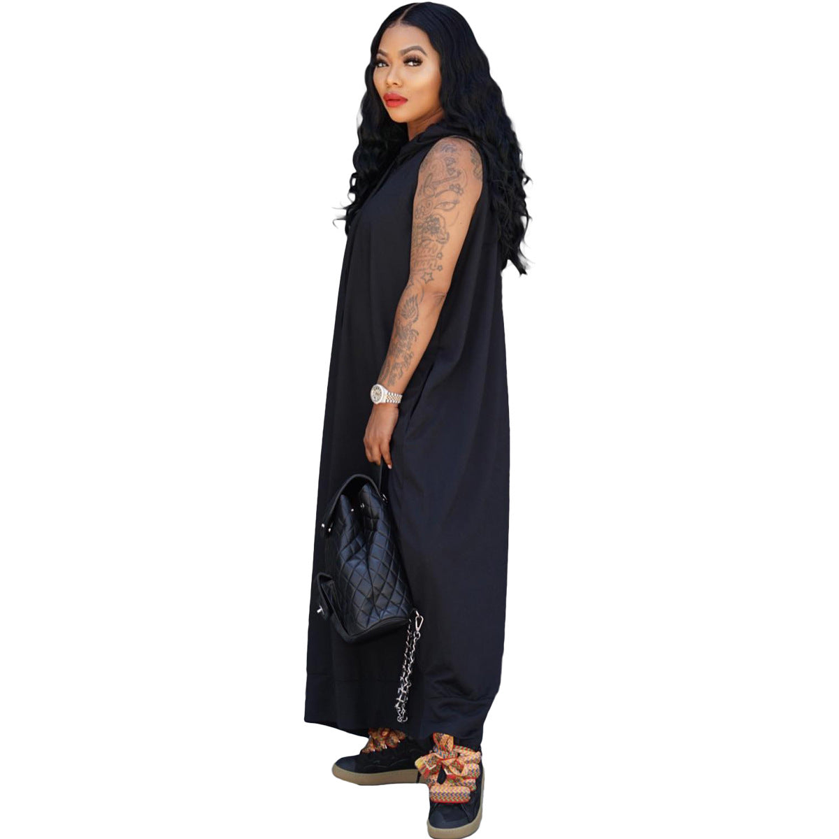 Women's Cape Sleeveless Pocket Loose Dress
