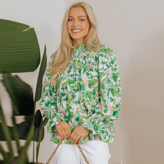 Color Matching Printing New Loose Top Women