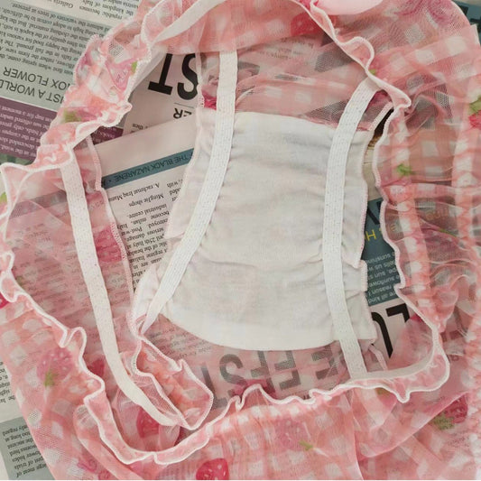 Japanese-style Sweet Cute Strawberry Plaid Mid-waist Underwear
