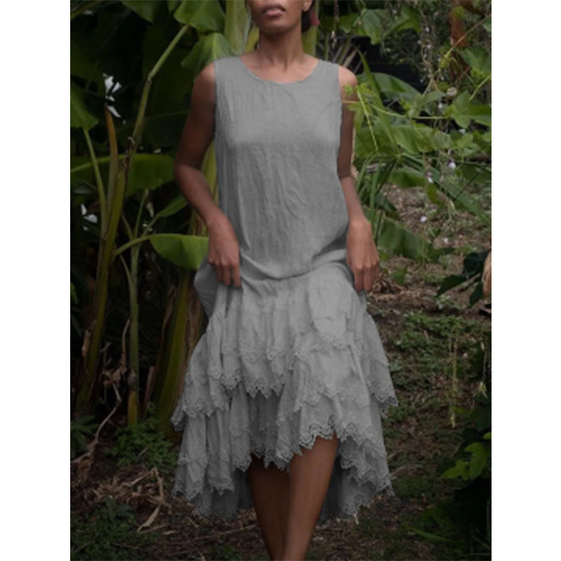 Solid Color Fashion Elegant Sleeveless Swing Dress