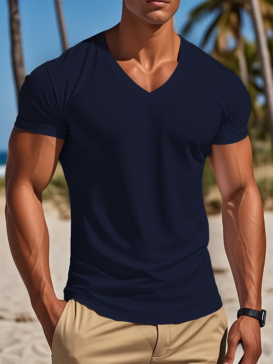 Men's V-neck T-shirt Smooth Black