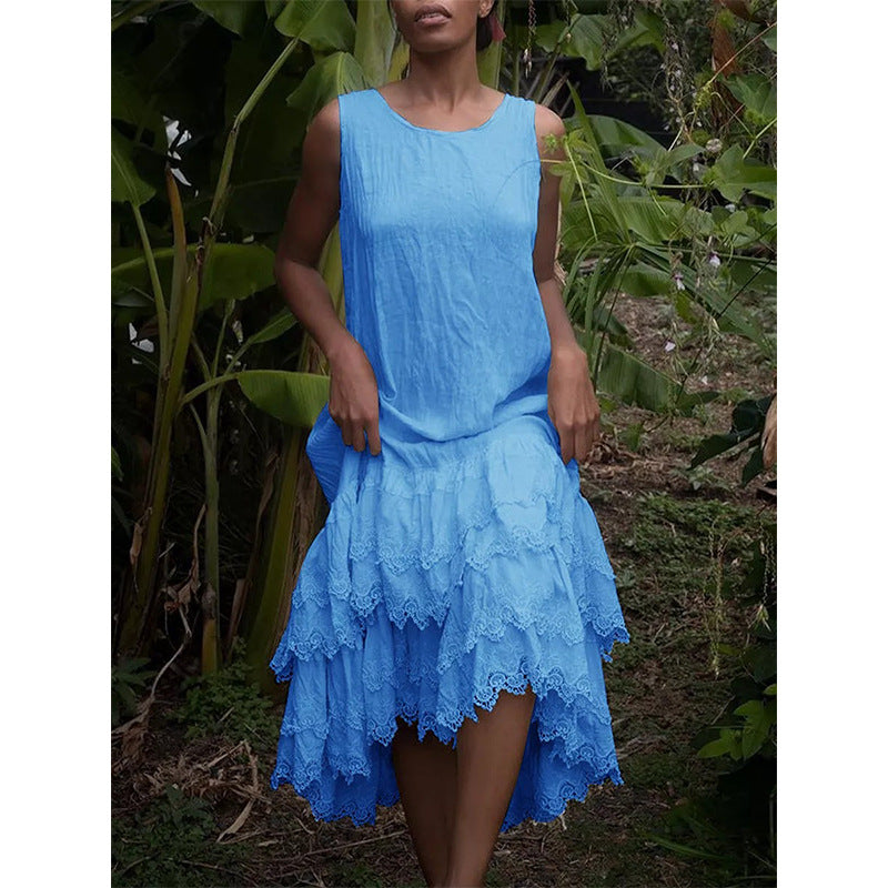 Solid Color Fashion Elegant Sleeveless Swing Dress
