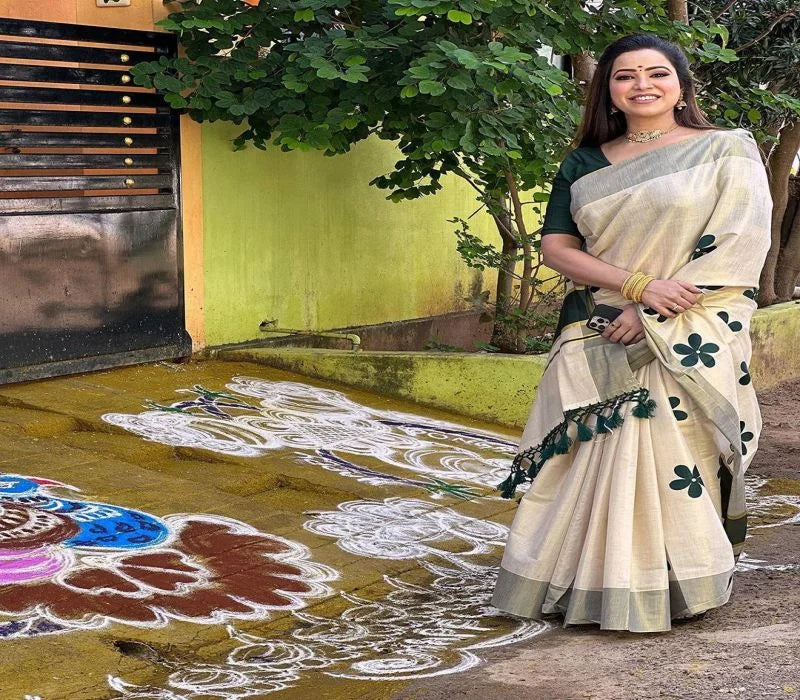Premium Golden Tissue Kerala Saree Traditional Elegance(VH1001)