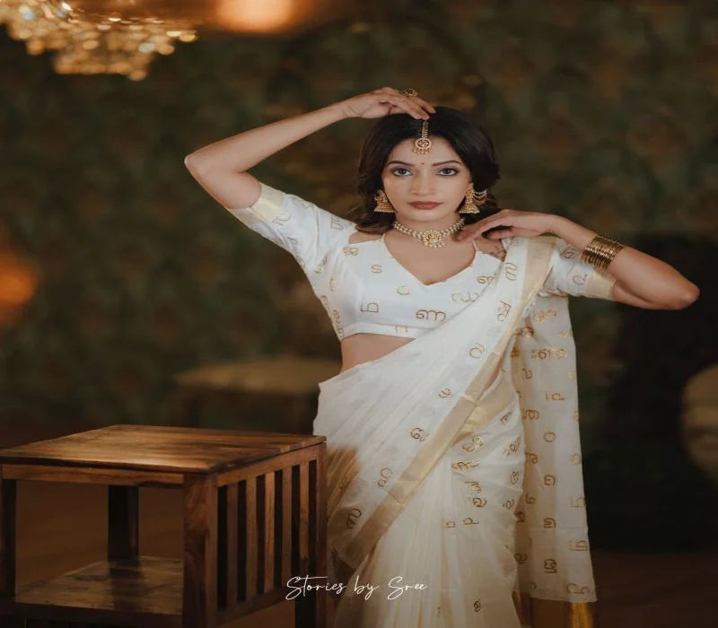Premium Cotton Saree with Malayalam Letter Print(VH1007)