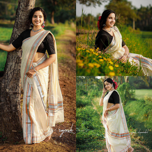 Silver Colour Fancy Set Mundu – Premium Cotton | 2.80 x 2 Mtrs (VHWG)