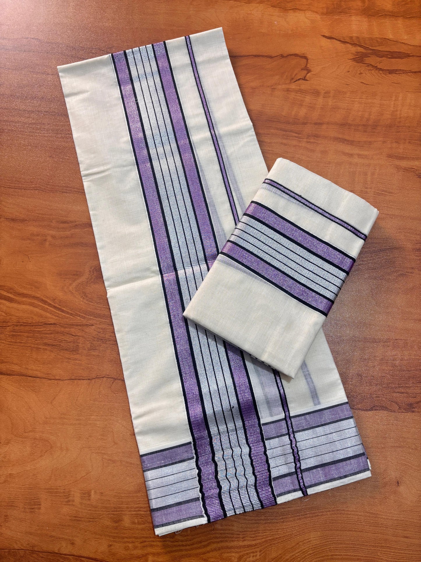 Silver Colour Fancy Set Mundu – Premium Cotton | 2.80 x 2 Mtrs (VHWG)