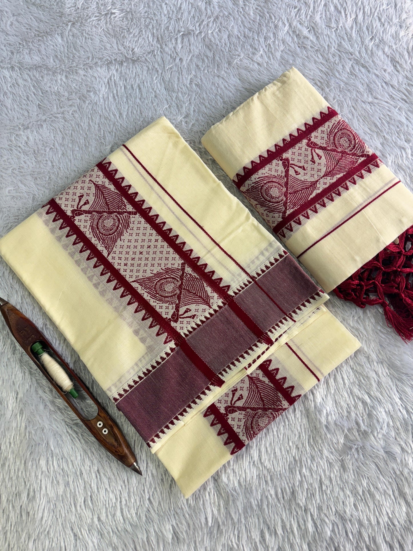 Premium Cotton Set Mundu with Tassels – 2.80m Traditional Kerala Wear | Colour-Only Design(VHWG)
