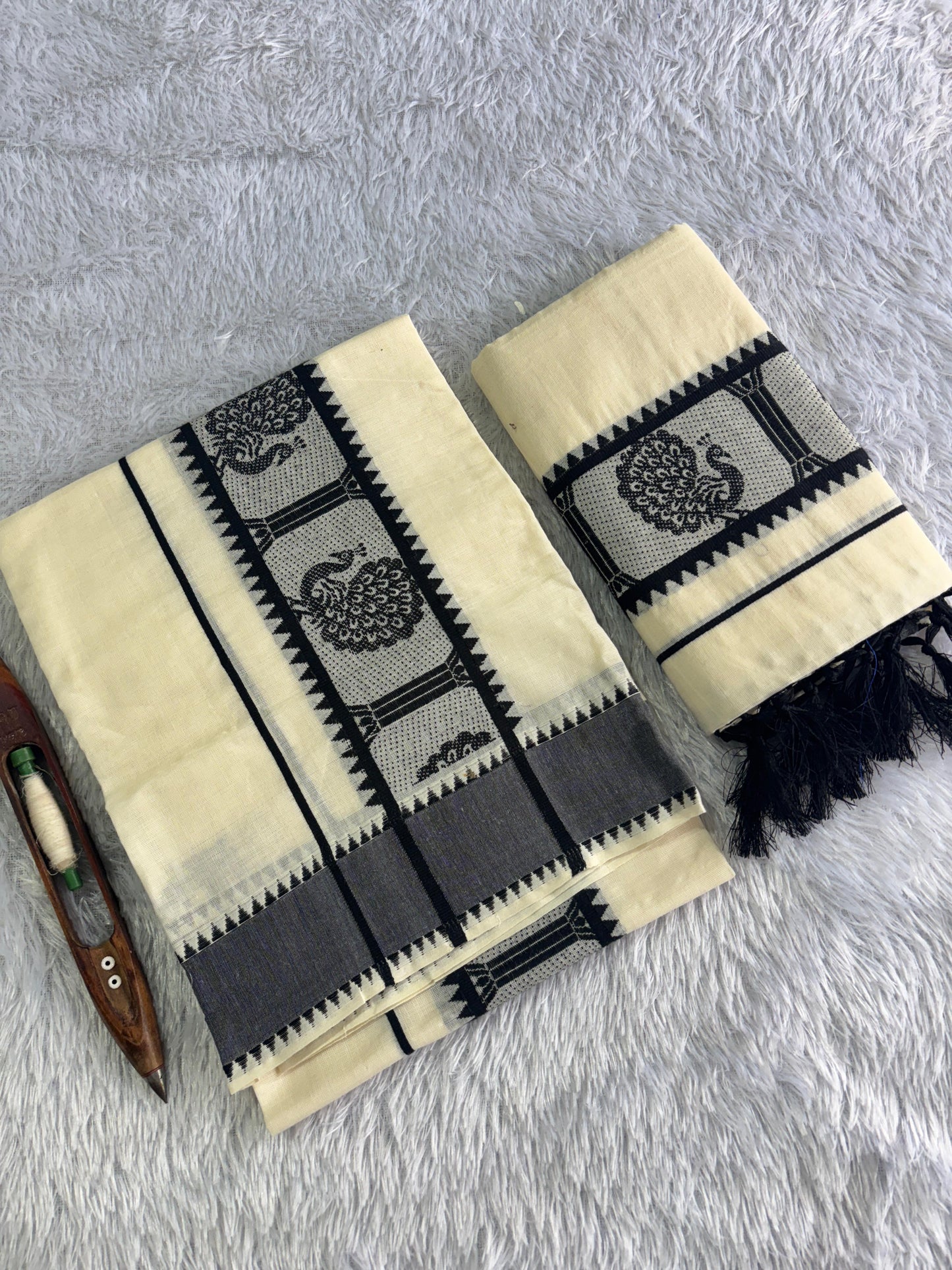Premium Cotton Set Mundu with Tassels – 2.80m Traditional Kerala Wear | Colour-Only Design(VHWG)