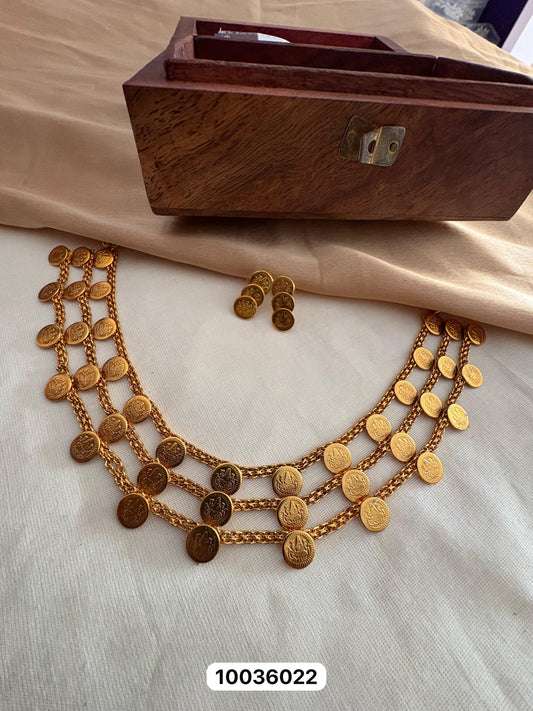 3 Layer Lakshmi Neck Set – Elegant Matte Gold Finish