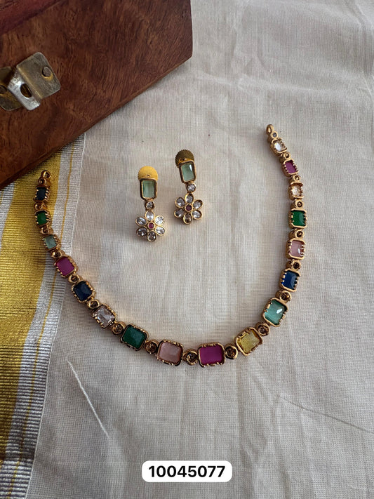 Multi Colour Necklace – Vibrant Matte Gold Elegance