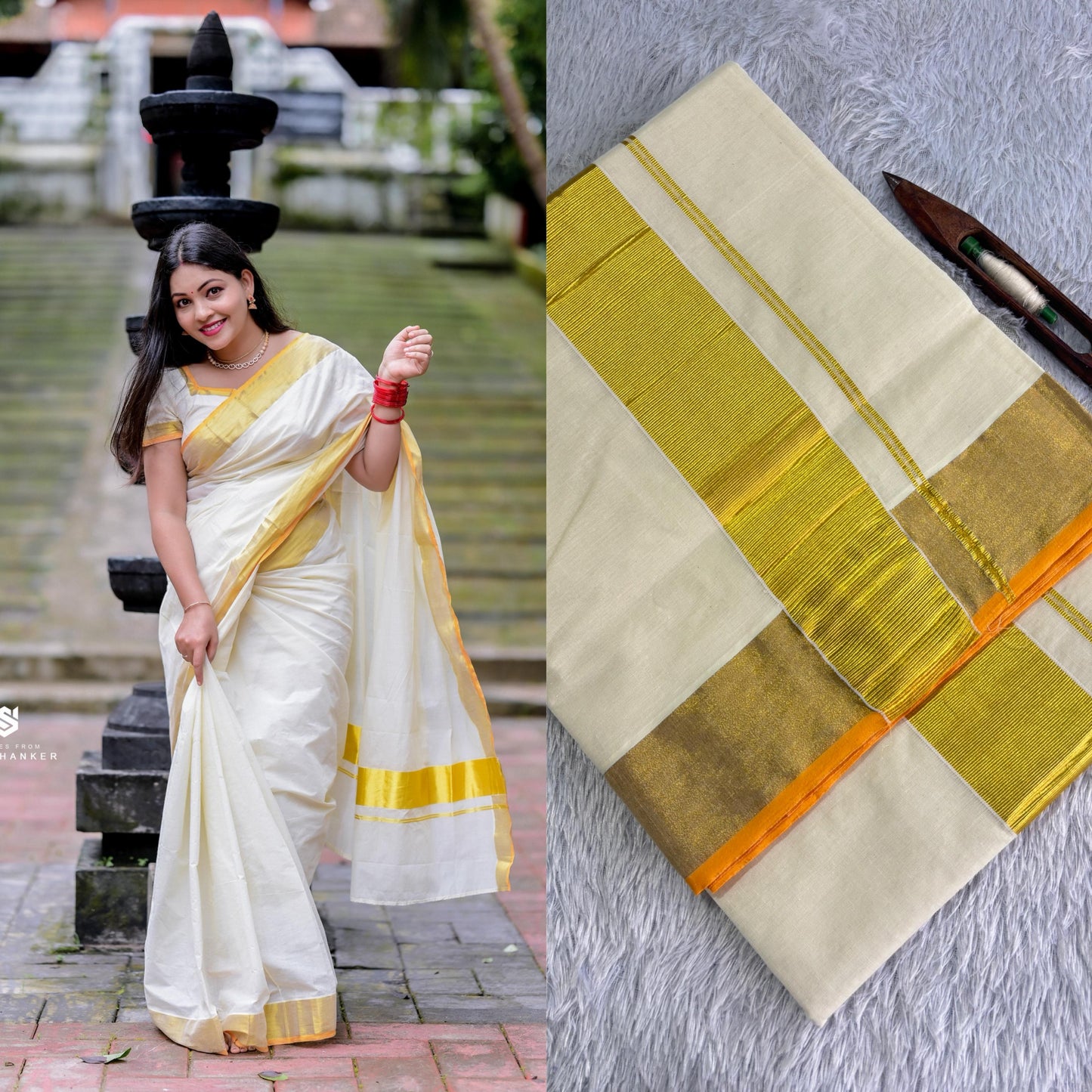 Balaramapuram Handloom-Inspired Plain Cotton Kasavu Saree – Grace Rooted in Tradition