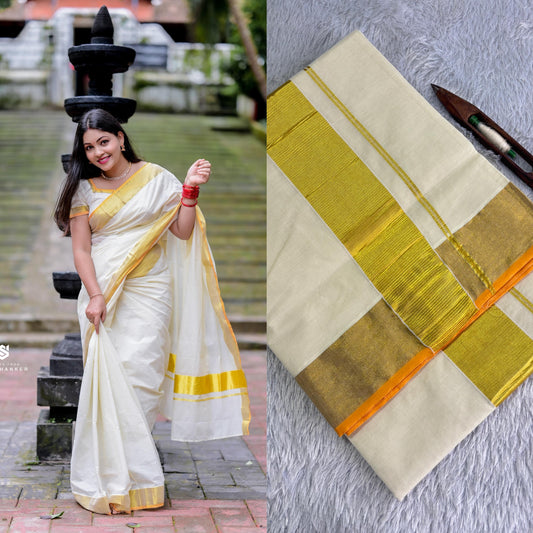 Balaramapuram Handloom-Inspired Plain Cotton Kasavu Saree – Grace Rooted in Tradition