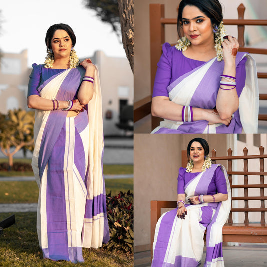 Big Kattikara Set Mundu – Turquoise Cotton | Traditional Kerala Wear