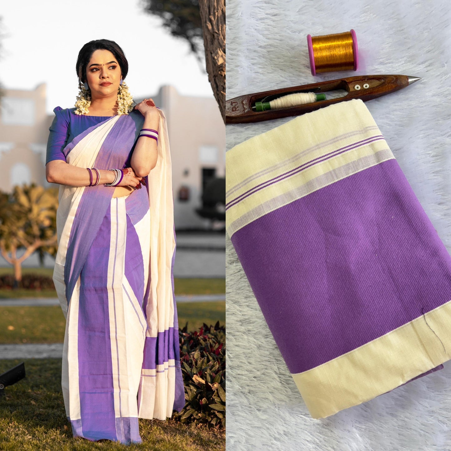 Big Kattikara Set Mundu – Turquoise Cotton | Traditional Kerala Wear