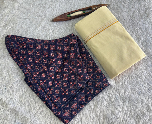 Kasavu Irkali Kara Set Mundu with Readymade Blouse