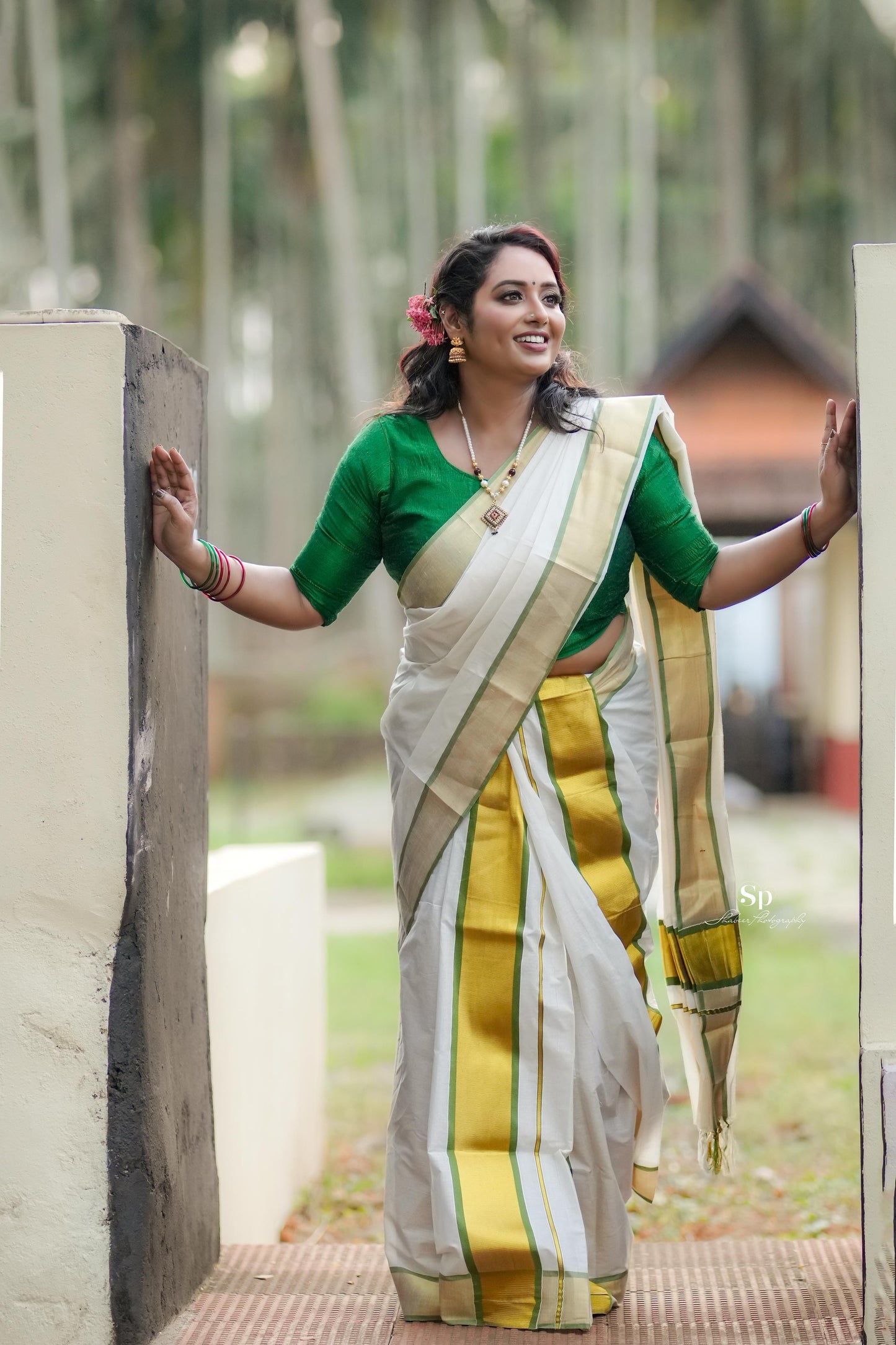 Mampoo Olive Green Cotton Set Mundu – 2.80 meters