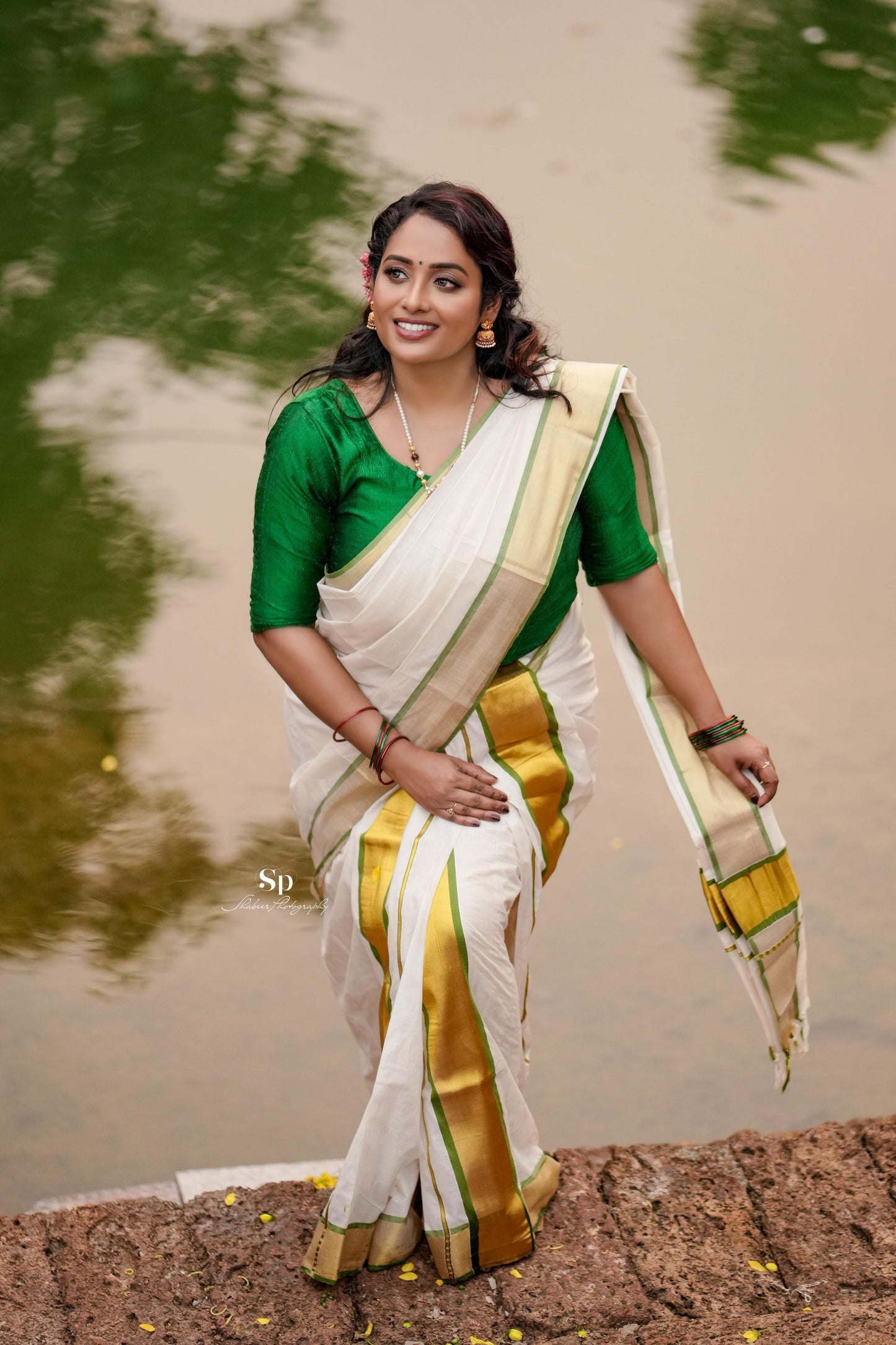Mampoo Olive Green Cotton Set Mundu – 2.80 meters