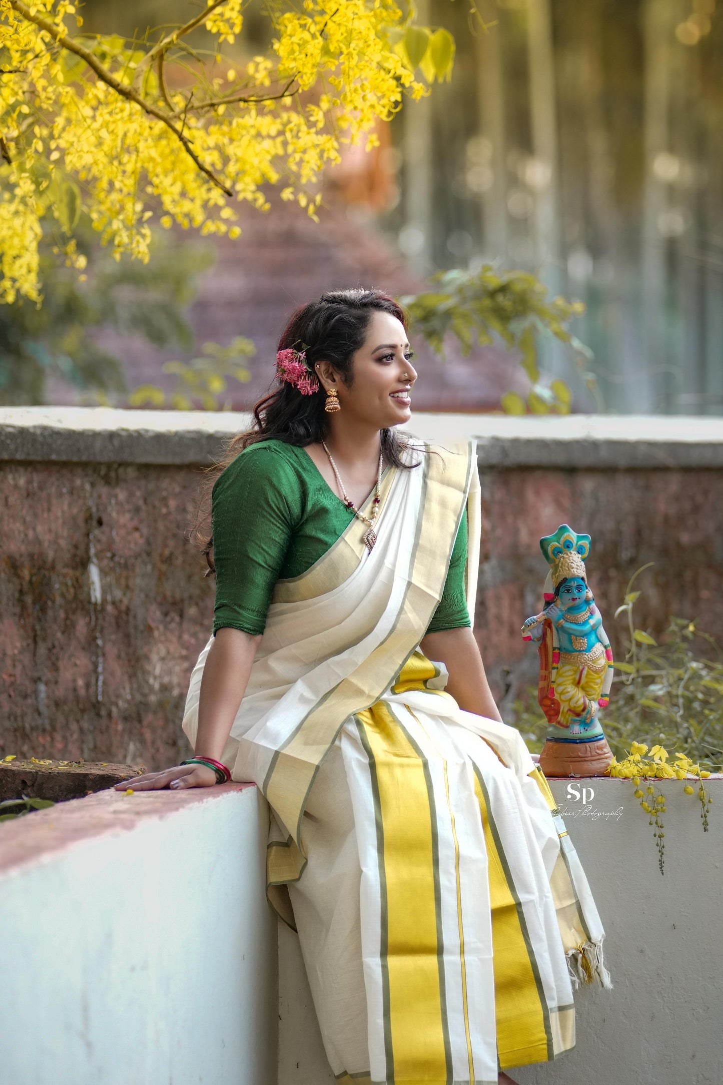 Mampoo Olive Green Cotton Set Mundu – 2.80 meters