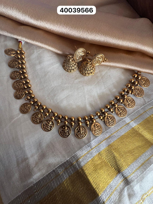 Matte Gold Coin Necklace Set – Traditional Indian Jewellery | UK Seller