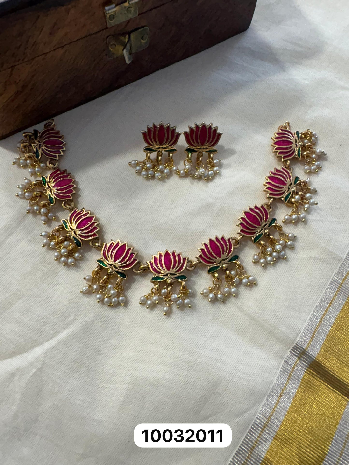 Lotus Necklace – Matte Gold Finish | Indian Ethnic Jewellery UK | Velocentra Hub