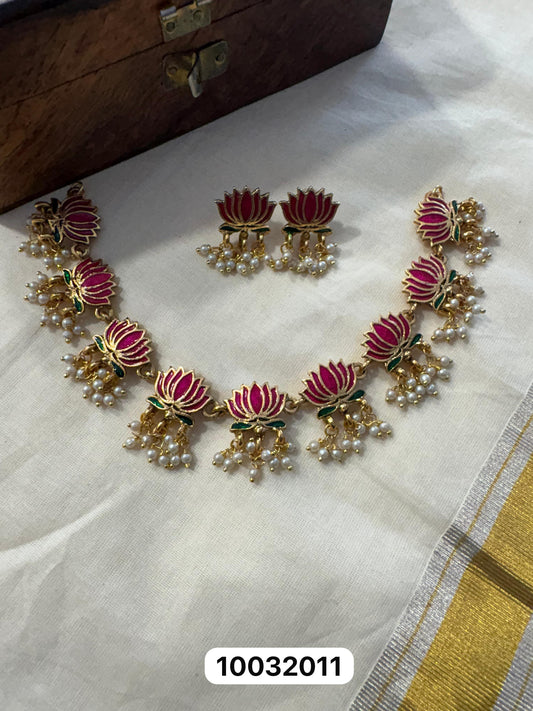 Lotus Necklace – Matte Gold Finish | Indian Ethnic Jewellery UK | Velocentra Hub
