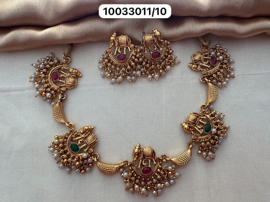 Elephant Motif Matte Gold Necklace – Traditional Jewellery | Velocentra Hub UK