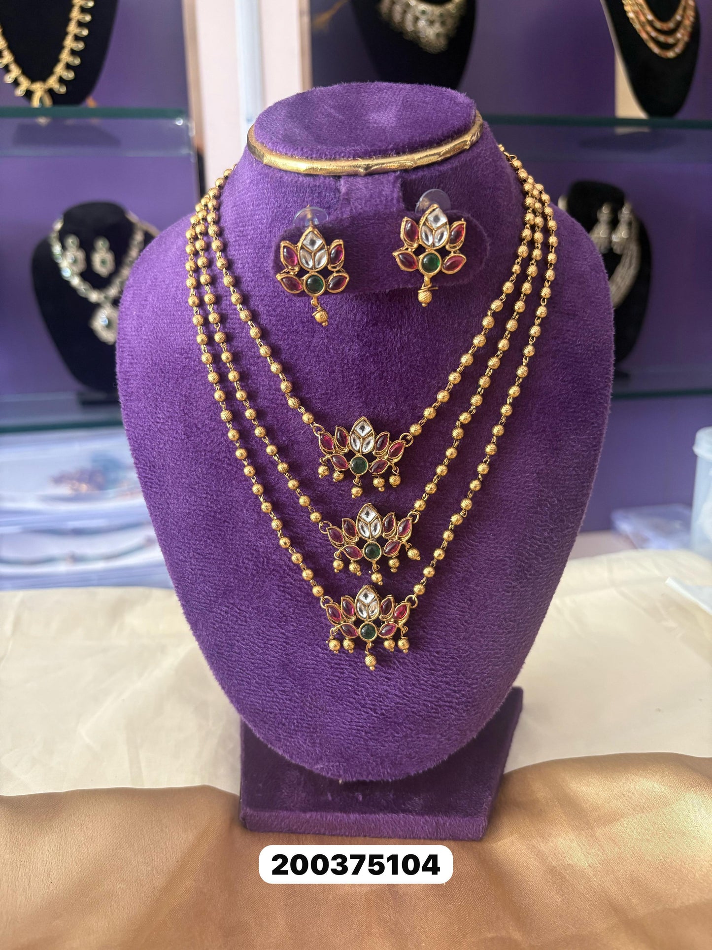 3-Layer Lotus Necklace – Matte Gold Traditional Jewellery | Velocentra Hub UK