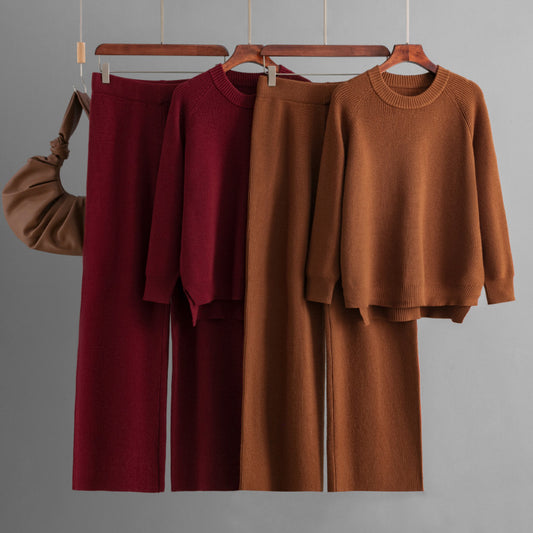 Loose Knitted Long Sleeves Two-piece Set For Women