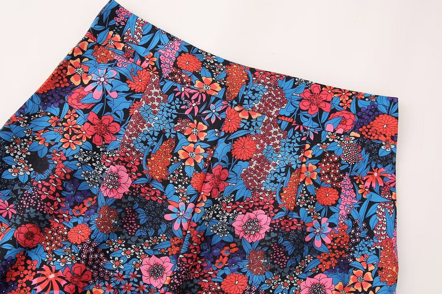 Flower Print Bowknot Decoration Short Sleeve Top Straight Casual Trousers Suit