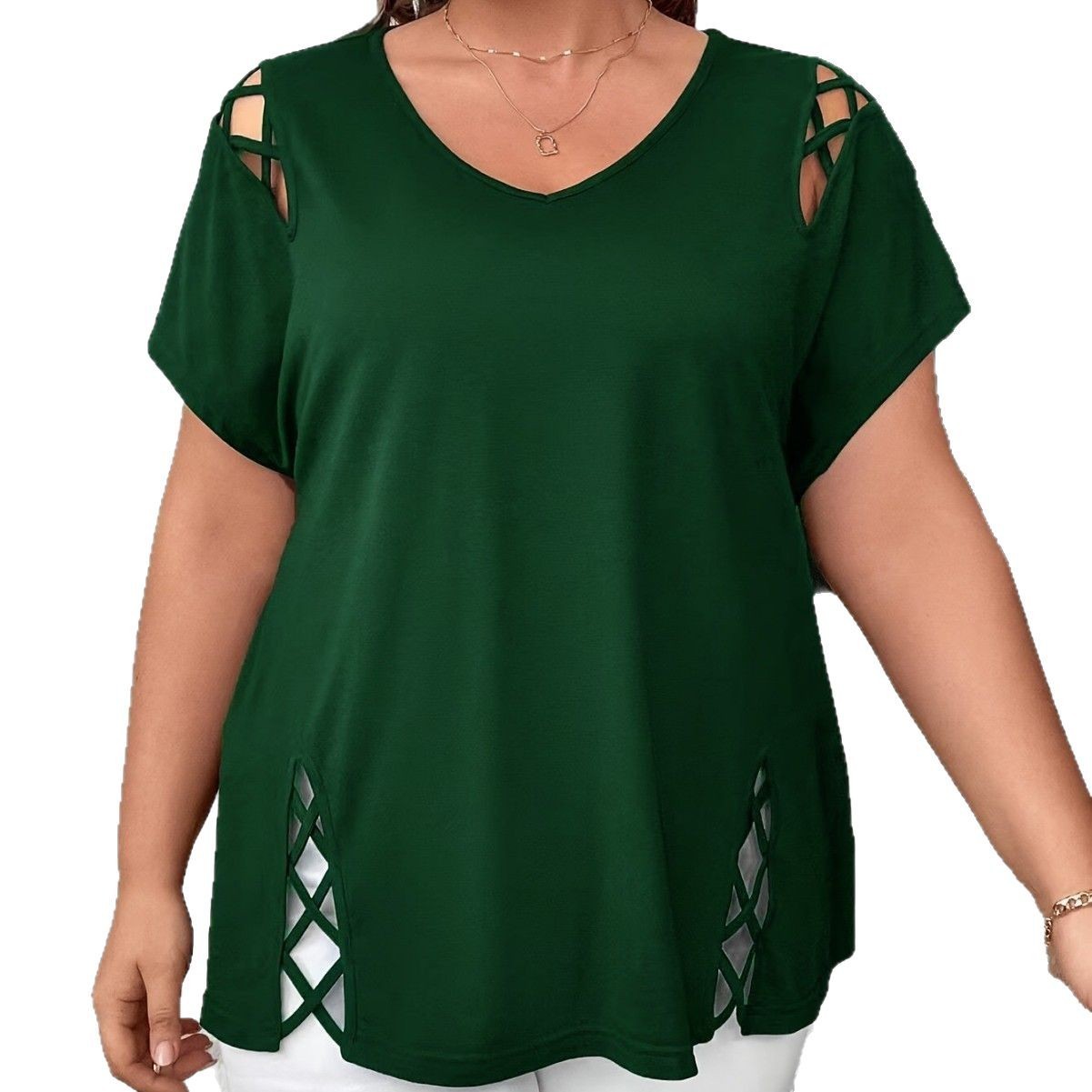 Women's European And American V-neck Cross-strap Short-sleeved T-shirt