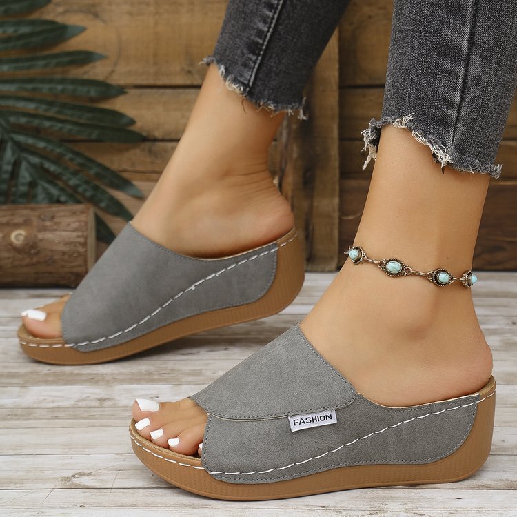 Summer Wedge Slides Slippers Fashion Fish Mouth Thick Bottom Roman Shoes Solid Color Beach Sandals For Beach Sandals For Women