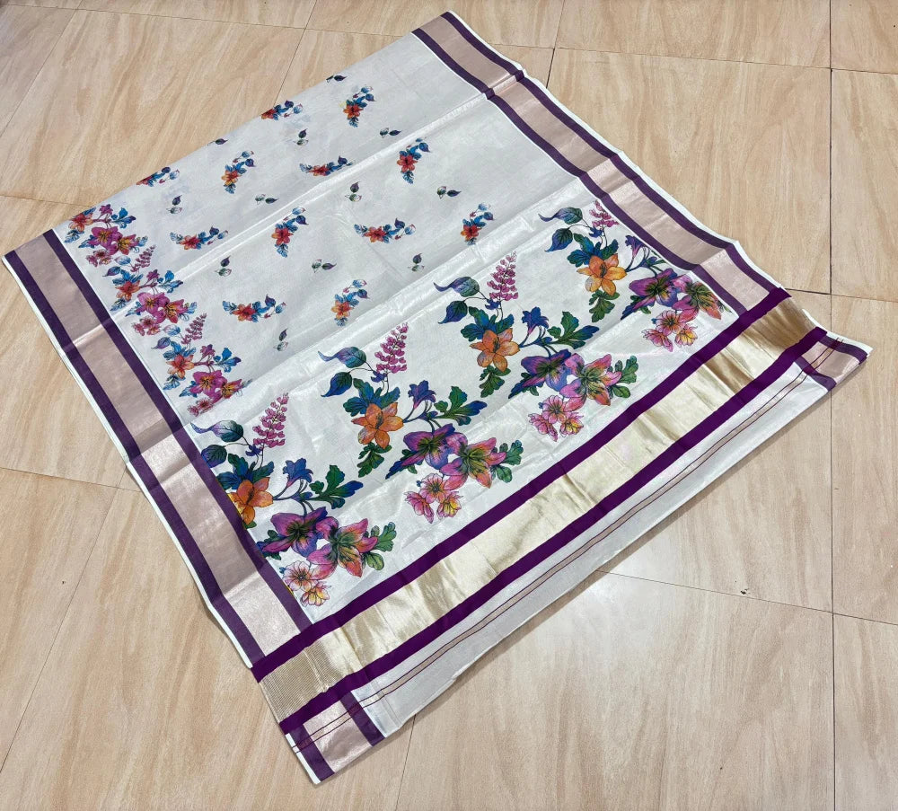 Premium Tissue Saree with Blouse – 6.25 Meters | Violet, Green & Olive(VH1047)
