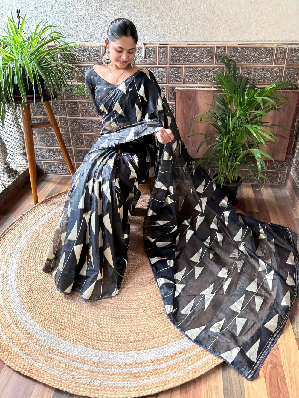 Premium Black Organza Saree with Blouse – 6.25 Meters | Velocentra Hub
