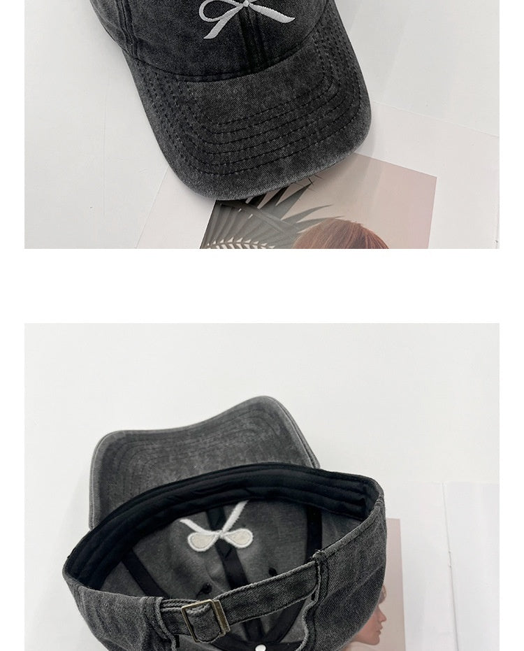 Niche Designer Bowknot Embroidery Denim Peaked Cap For Women