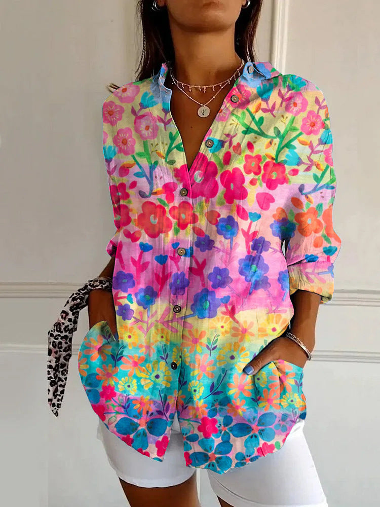 New Women's Long Sleeved Shirt For Summer Fashion, 3D Printed Shirt With Floral Pattern