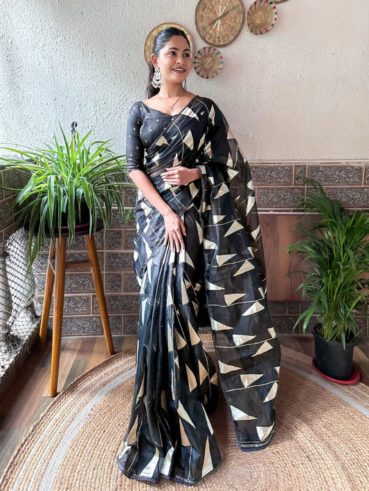 Premium Black Organza Saree with Blouse – 6.25 Meters | Velocentra Hub